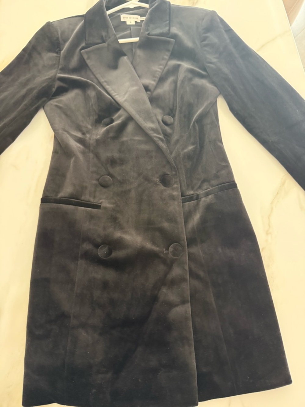 Good American Black Double-Breasted Velvet Blazer Dress